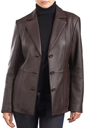 BGSD Women's "Crystal" Three-Button New Zealand Lambskin Leather Blazer