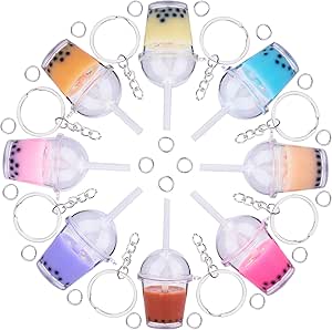 SUNNYCLUE 1 Box 36Pcs DIY 8 Sets Food Keychain Mini Lifelike Simulation PVC Clear Pearl Milk Tea Large Charms Jewelry Making Findings for DIY Keychain Making Back to School Teacher' Day Keychains