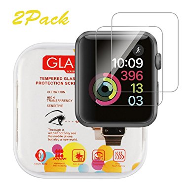 38mm Apple Watch Screen Protector,XUZOU Tempered Glass 3D Touch Compatible,9H Hardness,Bubble Free(2Pack)