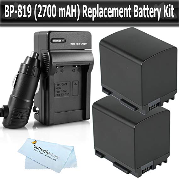 2 Pack Battery Kit For Canon VIXIA HF M300 HF M30 HF M31 M32 M40 M41 HF S200 H S20 HF S21 S30 S40 S400 HF200 HG20 HG21 Dual Flash Memory Camcorder Includes 2 5hr Replacement Extended BP-819 (2100 mAH) Battery   Ac/Dc Rapid Travel Battery Charger   More