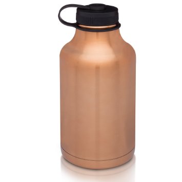 Stainless Steel Beer Growler for Drinking Craft Beer - 64-Ounce Wide Mouth - Insulated - Color: Copper