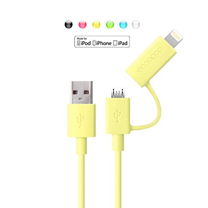 [Apple MFI Certified] dodocool® 2-in-1 lighting to usb cable(8 pin connector)   Micro USB Charging Data Cable (3ft/ 1m) for iPhone 6 ,iphone5,samsung (Yellow)