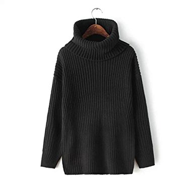 WHENOW Women's Turtleneck Sweater Chunky Cable Knit Long Sleeve Loose Sweater Pullover