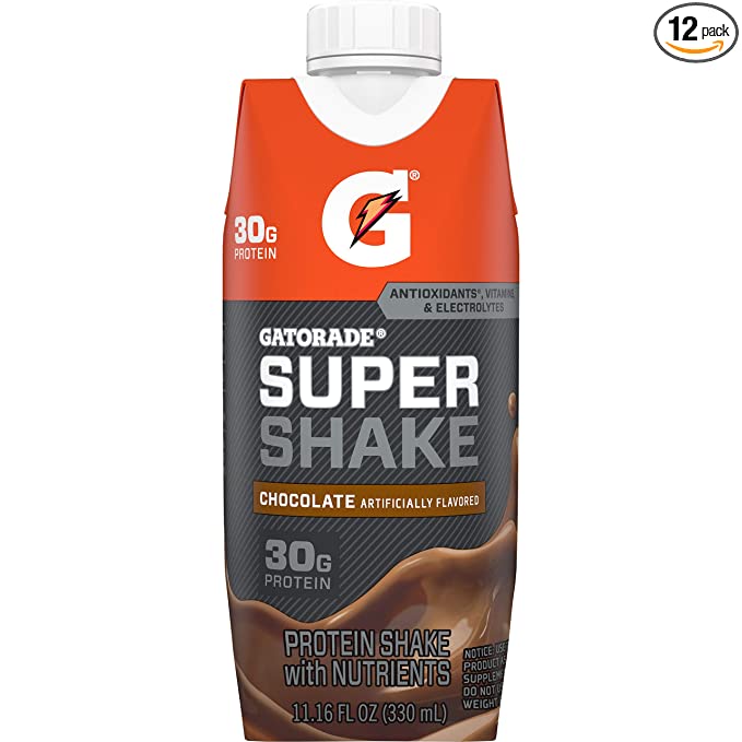 Gatorade Super Shake, Chocolate, 30g Protein, 11.16 fl oz Carton, Pack of 12