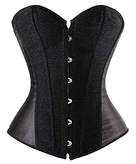 Chicastic Black Satin Sexy Strong Boned Corset Lace Up Overbust Bustier Bodyshaper Top - Also White & Red