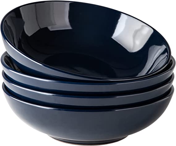 AmorArc 42oz Large Pasta Bowls Set of 4, 8.75 inch Ceramic Salad Bowls for Pasta/Salad/Cereal/Soup/Snacks, Wide and Deep Kitchen Bowls for Meal, Microwave&Dishwasher Safe-Navy Blue