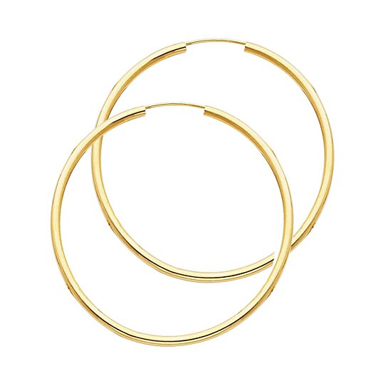 14k Yellow Gold 2mm Thickness Endless Hoop Earrings - 9 Different Size Available