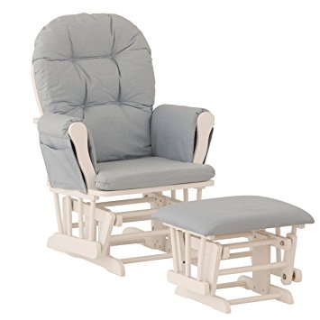 Stork Craft Hoop Glider and Ottoman, White/Light Denim