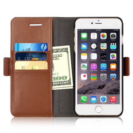 iPhone 6s Plus / 6 Plus Wallet Case, iXCC® Detachable Folio Magnetic Cover Case [2 in 1] with Premium Leather and Credit Card Slots - Brown