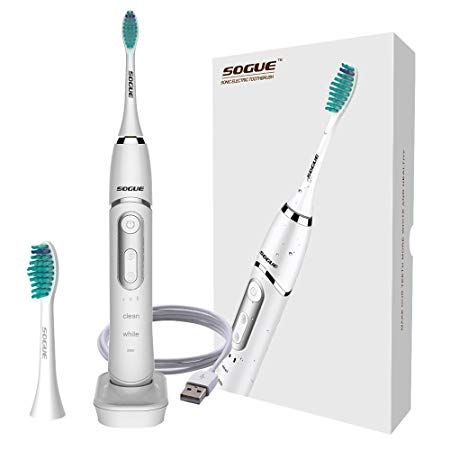 SOGUE Electric Toothbrush,Wireless inductive charging Sonic Toothbrush,30 Days Use With Smart Dual Clean Rechargeable Toothbrush IPX7 Water-proof for Shower(White)