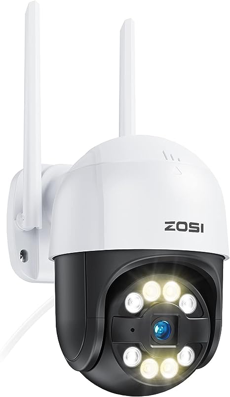 ZOSI 1080P Security Camera Outdoor Wireless WiFi Pan/Tilt CCTV Camera,2MP PTZ IP Camera, Person Vehicle Detection, Smart Light Siren Alarm, Color Night Vision,2-Way Audio, Work with Alexa