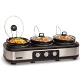 BELLA 13576 25QT Triple Slow Cooker with Lid Rests Stainless Steel