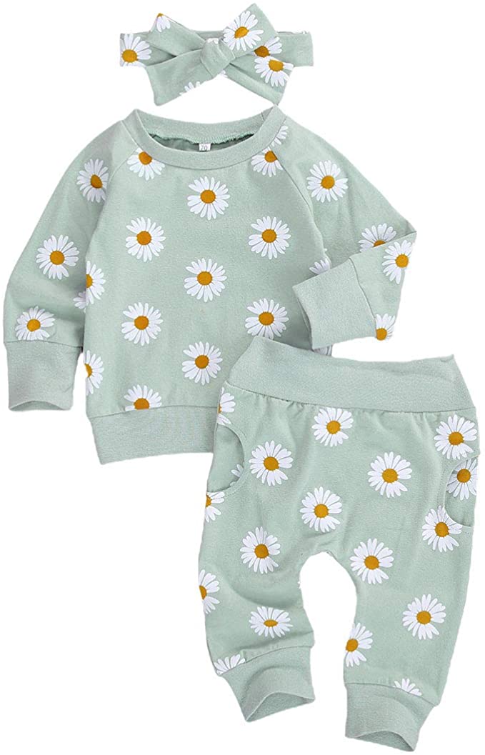 Bagilaanoe Infant Baby Girl Clothes Long Sleeve Sweatshirt Tops with Pants Headband 3 Piece Outfit Set Fall Winter Clothing