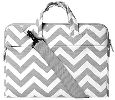 Mosiso Chevron Style Fabric Laptop Sleeve Case Cover Bag with Shoulder Strap for 13-13.3 Inch MacBook Pro, MacBook Air, Notebook Computer, Gray