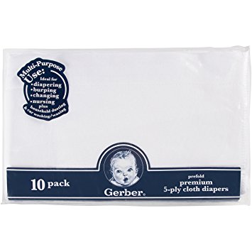 Gerber 10 Count Prefold Gauze Cloth Diapers, White