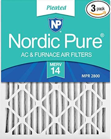 Nordic Pure 20x25x2 MERV 14 Pleated AC Furnace Air Filters, 3 PACK, 3 PACK