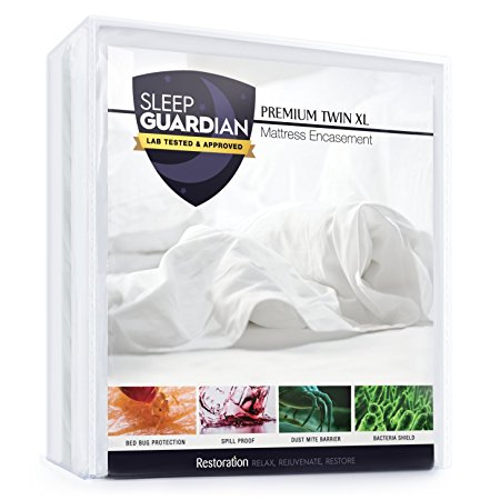 Sleep Guardian Premium XL Twin Mattress Encasement - Lab Tested Waterproof, Bed Bug Proof, Hypoallergenic Zippered Cover - Protects from Bed Bugs, Dust Mites and Fluids