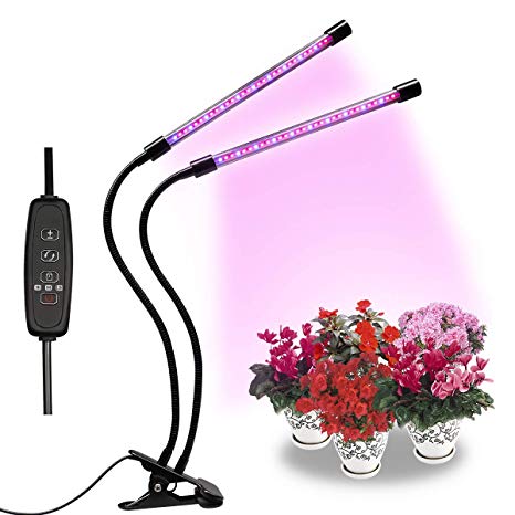 Juhefa Grow Light,20W Dual Head 60 LEDs Grow Lamp,3H/9H/12H Timer Function,8 Dimmable Levels and Adjustable Gooseneck Indoor Plant Lights for Succulents,Seeds,Office Flower,Micro Greens