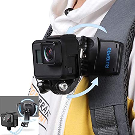RUIGPRO Backpack Strap Quick Clip Mount for GoPro Hero8/ 7/6/5, for DJI OSMO Action Camcorders, Video Shooting Accessories, Stable & 360° Adjustable, Flexible Angle