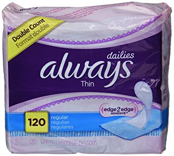 Always Dailies Regular Thin Unscented Pantiliners, 120 ct (Pack of 2)