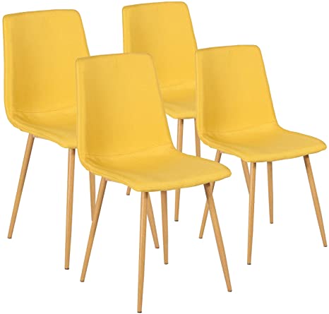 VECELO Side, Fabric Cushion Seat Back Sturdy Metal Legs,Dining/Living Room Chairs Set of 4, Yellow