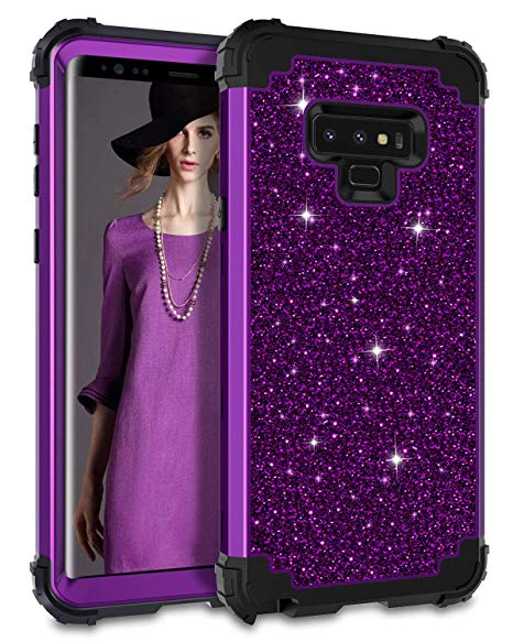 Lontect Compatible Galaxy Note 9 Case Luxury Glitter Sparkle Bling Heavy Duty Hybrid Sturdy Armor High Impact Shockproof Protective Cover Case Samsung Galaxy Note 9 - Shiny Purple/Black