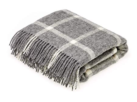 Moon Wool Throw Blanket, Pure New Wool, Grey Windowpane, Made in UK