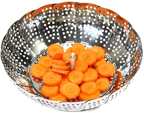 Vegetable Steamer Basket Stainless Steel Collapsible Steamer Insert for Steaming Veggie Food Seafood Cooking Expandable to Fit Various Size Pots