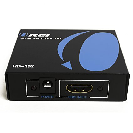 Orei HD-102 1x2 1 Port HDMI Powered Splitter Ver 1.3 Certified for Full HD 1080P and 3D Support One Input to Two Outputs (Black)