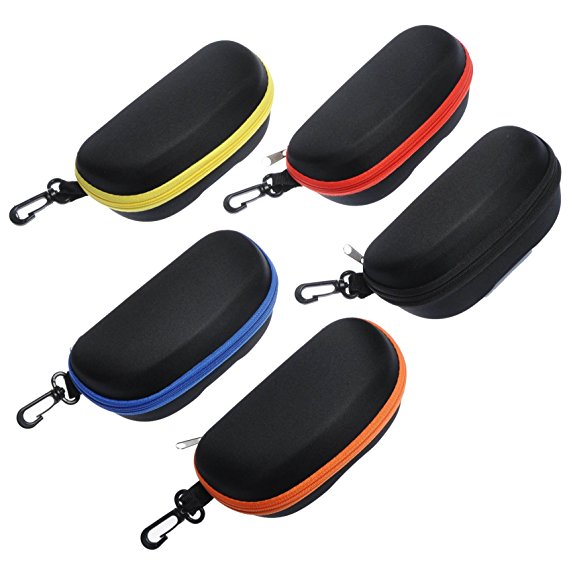 BIRCH’s Portable Zipper Eye Glasses Sunglasses Semi Hard Case Protector Box. Colored Zipper Line.