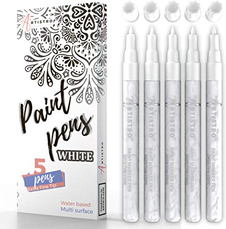 White Paint pens for Rock Painting, Stone, Ceramic, Glass, Wood. Set of 5 Acrylic Paint Markers Extra-fine tip 0.7mm