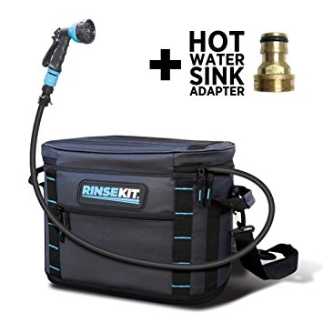 RinseKit Portable Outdoor Shower | 2-3 gallons of warm or cold water | Pressurized Spray for 4-9 minutes | No Pumping - No Batteries | Great for Camping, Surfing, Pets, Sport | Convenient and BPA Free