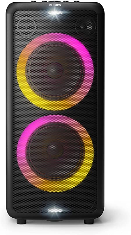 Philips X5206 Bluetooth Party Speaker with Extra bass, Up to 14 Hours Battery, Party Lights and Karaoke Effects, Microphone and Guitar Input, Audio-in, USB Charging, Built-in Carry Handle, TAX5206