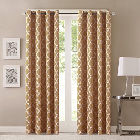 Flamingo P Room Darkening Moroccan Tile Quatrefoil Blackout Top Grommet Unlined Thermal Insulated Window Curtains, Set of Two Panels, each 84 by 52, Taupe
