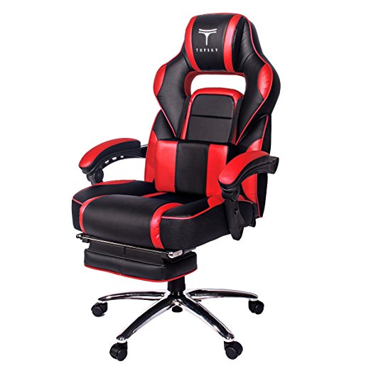 TOPSKY High Back Racing Style PU Leather Computer Gaming Office Chair (Red) Ergonomic Reclining Design with Lumbar Cushion Footrest and Headrest