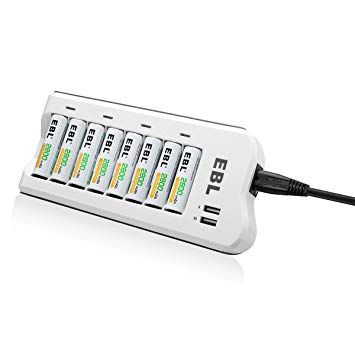 EBL Battery Charger 808U 3rd Gen with USB Ports 8-Pack AA 2800mAh Rechargeable Batteries for AA AAA Ni-MH/Ni-Cd Rechargeable Batteries