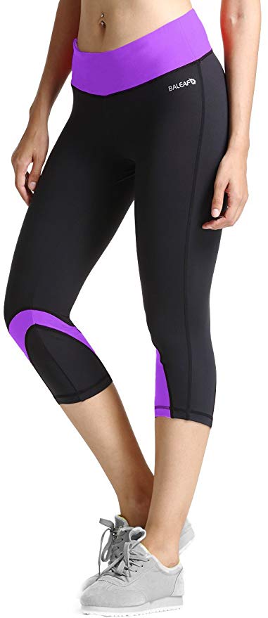 BALEAF Women's Yoga Running Workout Capri Legging Hidden Pocket Non See-Through Fabric