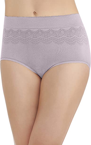 Vanity Fair Women's No Pinch-No Show Seamless Brief Panty 13170, Earthy Grey Lace, X-Large (8)