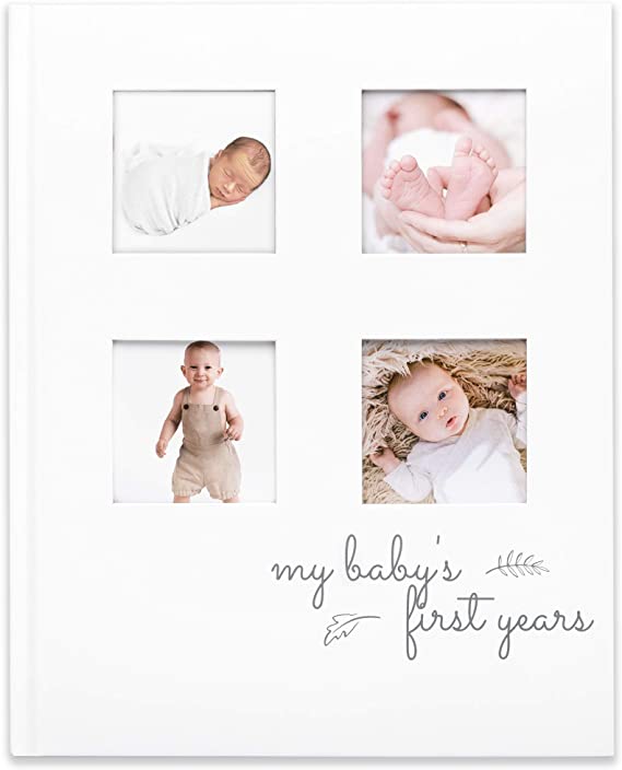 Baby First 5 Years Memory Book Journal - Modern Minimalist Hardcover 66 Pages First Year Milestone Newborn Journal for Boys, Girls - All Family, LGBT, Single Mom Dad, Adoptive - Photo Album Frame