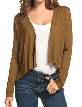 Beyove Women's Classic Soft Long Sleeve Open Front Cropped Cardigan