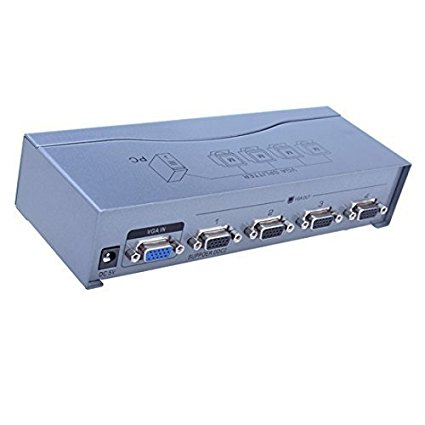 DTECH Powered 1 In 4 Out VGA Video Splitter Distribution Amplifier 500MHz Supports High Resolution up to 2048x1536