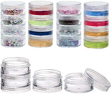 5 Set (20 Pieces) Stackable Cosmetic Containers with Screw Lids and Labels，10 Grams Clear Plastic Empty Jars Small Makeup Sample Containers for Beauty Products