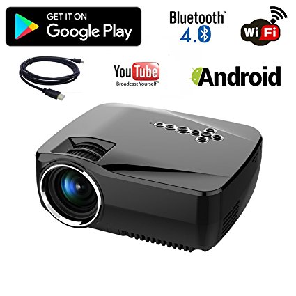 Honyi 150" 800*480 Bluetooth Mini WiFi Projector Android LED Projector , 1200 Lumens Portable Projector Support 1080P Contrast Ratio 10,000:1 for Home Movies Parties and Games(HDMI Cable is Not Included)
