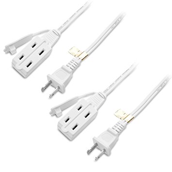 Cable Matters 2-Pack 16 AWG 3-Outlet Flat Indoor Extension Cord with Tamper Guard in White - 6 Feet