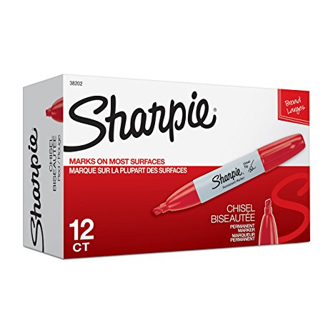 Sharpie Permanent Markers, Chisel Tip, Red, 12-Count