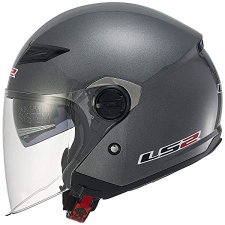 LS2 569-3034 Helmets 569 Track Solid Open Face Motorcycle Helmet with Sunshield (Gunmetal, Large)