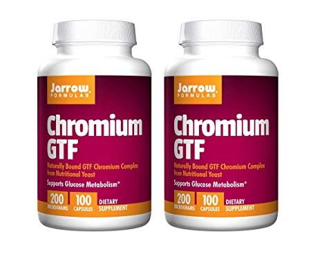 Jarrow Formulas Chromium GTF Naturally Bound GTF Chromium Complex from Nutritional Yeast Supporting Glucose Metabolism Dietary Supplement - 200 Micrograms - 100 Capsules (Pack of 2)