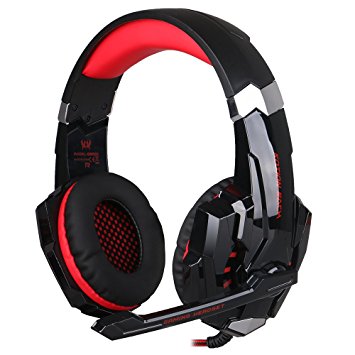 PS4 Headset - iRush G9000 Gaming Headphones with Noise Cancelling Mic Over Ear LED Light Earphones for PlayStation 4, New Xbox One, MAC, PC, Computer, Laptop, Tablet, Phones Surround Sound (Black/Red)