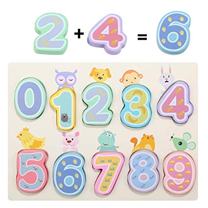 Jamohom Wooden Number Puzzle Board for 1 2 3 Year Old Toddlers Gifts Learning Toys
