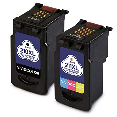 Vividcolor Remanufactured Canon PG-210XL 210 CL-211XL 211 Ink Cartridge for Canon PIXMA MP495 iP2702 iP2700 MX340 MX410 MX420 MP490 MX350 MP250 MP280 Printer (1 Black 1 Color)